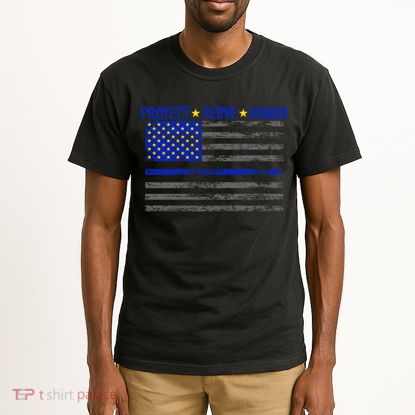 Distressed Police Blue Striped Flag Tall T-Shirt