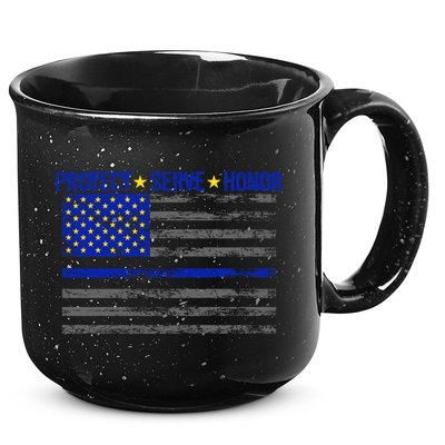 Distressed Police Blue Striped Flag 15oz Campfire Ceramic Mug