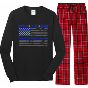 Distressed Police Blue Striped Flag Long Sleeve Pajama Set