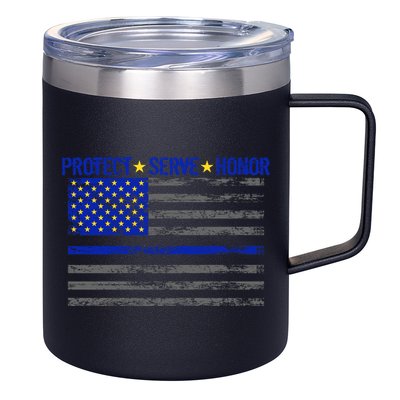 Distressed Police Blue Striped Flag 12oz Stainless Steel Coffee Mug
