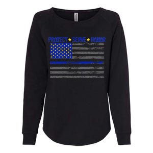 Distressed Police Blue Striped Flag Womens California Wash Sweatshirt