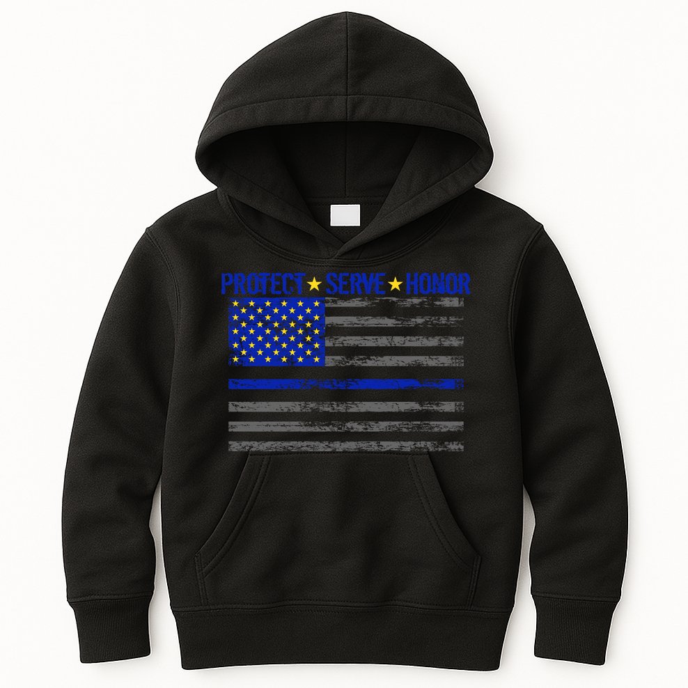 Distressed Police Blue Striped Flag Kids Hoodie
