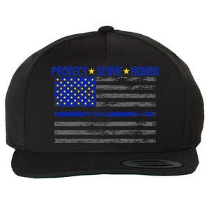 Distressed Police Blue Striped Flag Wool Snapback Cap