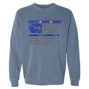 Distressed Police Blue Striped Flag Garment-Dyed Sweatshirt