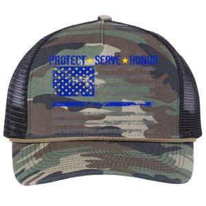 Distressed Police Blue Striped Flag Retro Rope Trucker Hat Cap