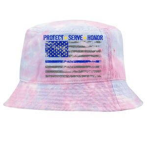 Distressed Police Blue Striped Flag Tie-Dyed Bucket Hat