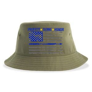 Distressed Police Blue Striped Flag Sustainable Bucket Hat