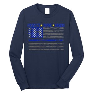 Distressed Police Blue Striped Flag Long Sleeve Shirt