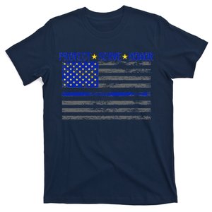 Distressed Police Blue Striped Flag T-Shirt