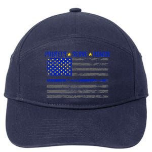 Distressed Police Blue Striped Flag 7-Panel Snapback Hat