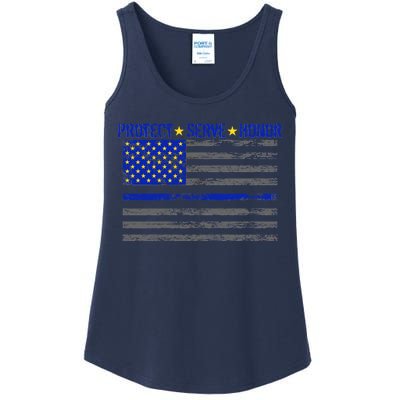 Distressed Police Blue Striped Flag Ladies Essential Tank