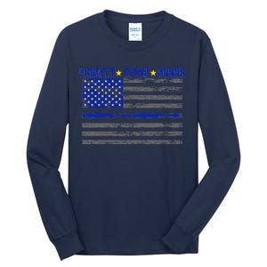 Distressed Police Blue Striped Flag Tall Long Sleeve T-Shirt