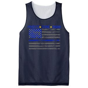 Distressed Police Blue Striped Flag Mesh Reversible Basketball Jersey Tank