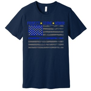 Distressed Police Blue Striped Flag Premium T-Shirt