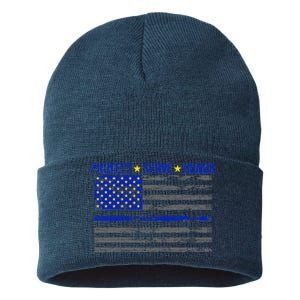 Distressed Police Blue Striped Flag Sustainable Knit Beanie