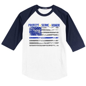 Distressed Police Blue Striped Flag Baseball Sleeve Shirt