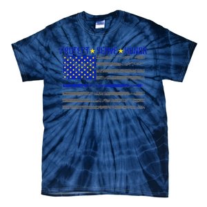 Distressed Police Blue Striped Flag Tie-Dye T-Shirt