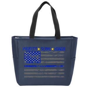 Distressed Police Blue Striped Flag Zip Tote Bag