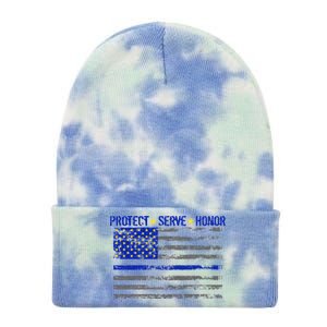 Distressed Police Blue Striped Flag Tie Dye 12in Knit Beanie