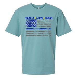 Distressed Police Blue Striped Flag Sueded Cloud Jersey T-Shirt