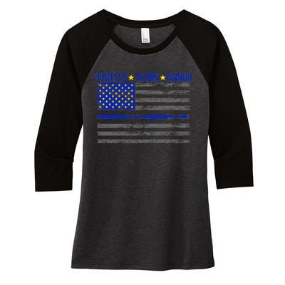 Distressed Police Blue Striped Flag Women's Tri-Blend 3/4-Sleeve Raglan Shirt