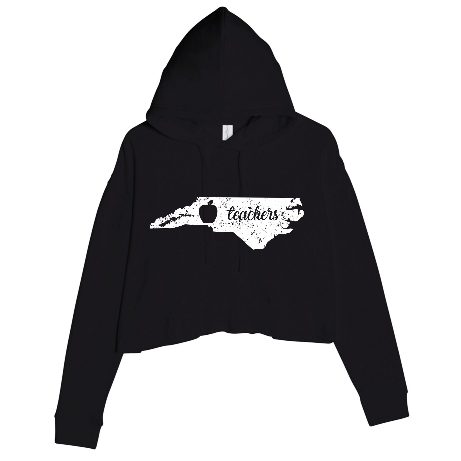 Distressed Red For Ed Teacher North Carolina Crop Fleece Hoodie
