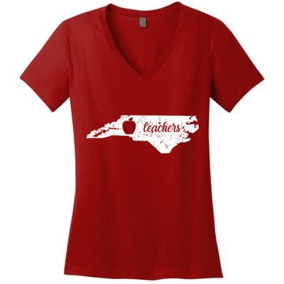 Distressed Red For Ed Teacher North Carolina Women's V-Neck T-Shirt