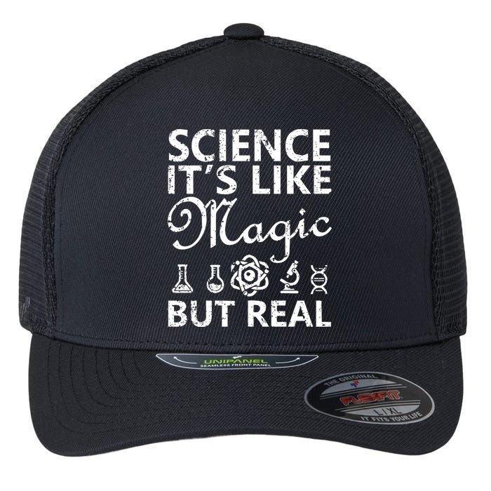 Distressed Science It's Like Magic But Real March For Science Flexfit Unipanel Trucker Cap