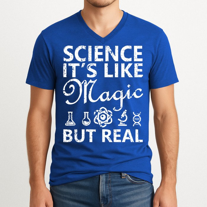 Distressed Science It's Like Magic But Real March For Science V-Neck T-Shirt