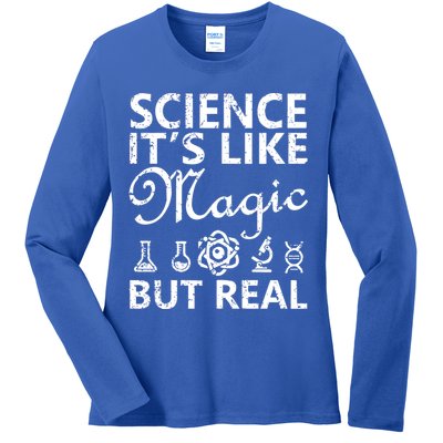 Distressed Science It's Like Magic But Real March For Science Ladies Long Sleeve Shirt