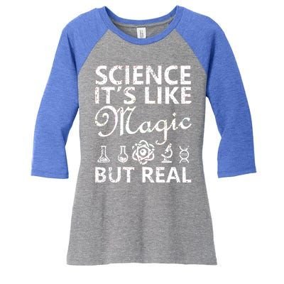 Distressed Science It's Like Magic But Real March For Science Women's Tri-Blend 3/4-Sleeve Raglan Shirt