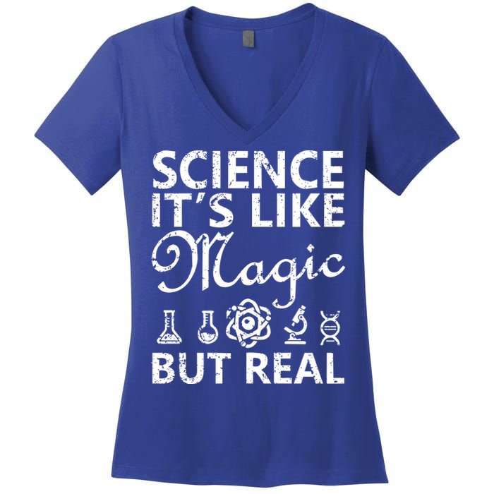 Distressed Science It's Like Magic But Real March For Science Women's V-Neck T-Shirt