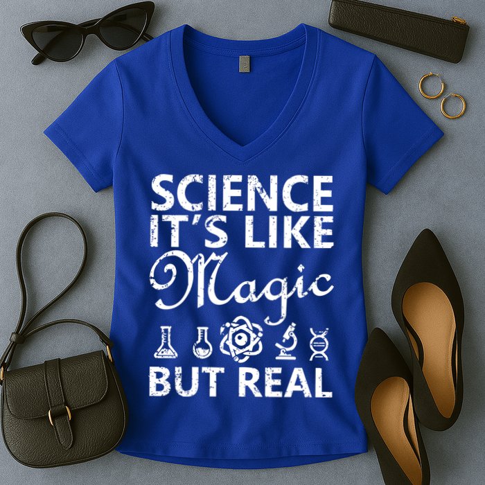 Distressed Science It's Like Magic But Real March For Science Women's V-Neck T-Shirt