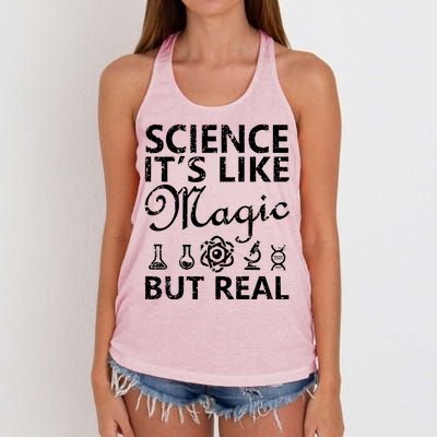 Distressed Science It's Like Magic But Real March For Science Women's Knotted Racerback Tank