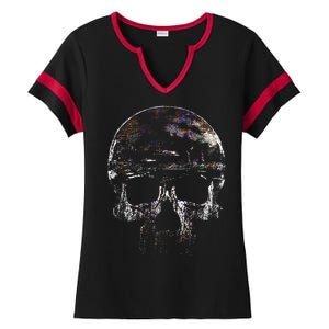 Distressed Skull Graphic Ladies Halftime Notch Neck Tee