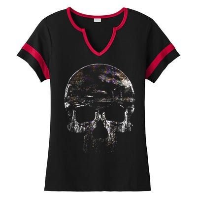 Distressed Skull Graphic Ladies Halftime Notch Neck Tee