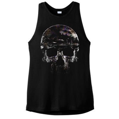 Distressed Skull Graphic Ladies PosiCharge Tri-Blend Wicking Tank