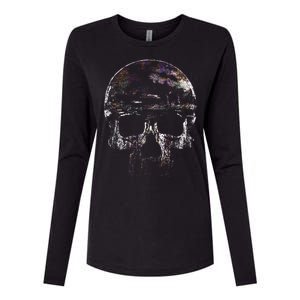 Distressed Skull Graphic Womens Cotton Relaxed Long Sleeve T-Shirt