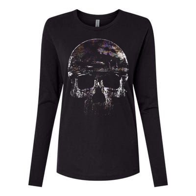 Distressed Skull Graphic Womens Cotton Relaxed Long Sleeve T-Shirt