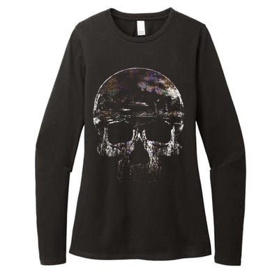 Distressed Skull Graphic Womens CVC Long Sleeve Shirt