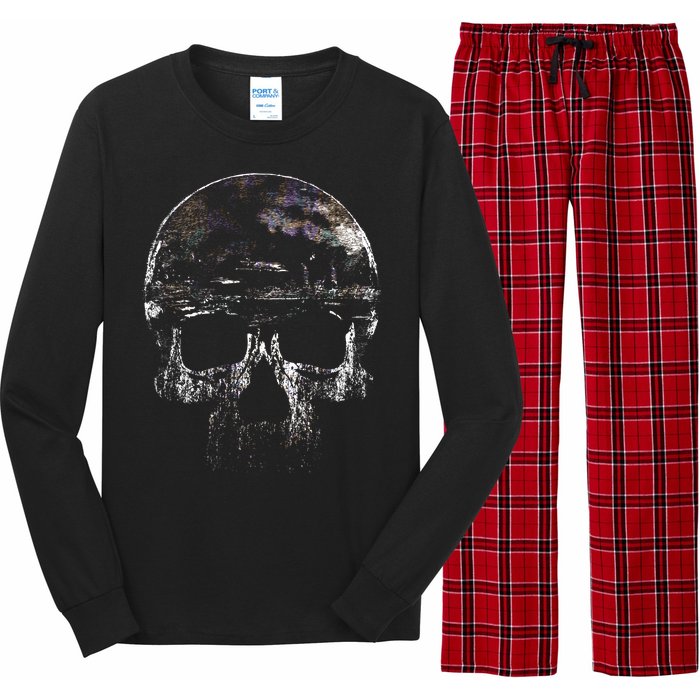 Distressed Skull Graphic Long Sleeve Pajama Set