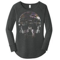 Distressed Skull Graphic Women's Perfect Tri Tunic Long Sleeve Shirt