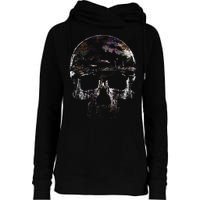 Distressed Skull Graphic Womens Funnel Neck Pullover Hood