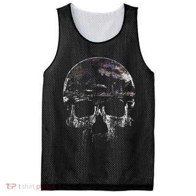 Distressed Skull Graphic Mesh Reversible Basketball Jersey Tank
