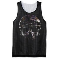 Distressed Skull Graphic Mesh Reversible Basketball Jersey Tank