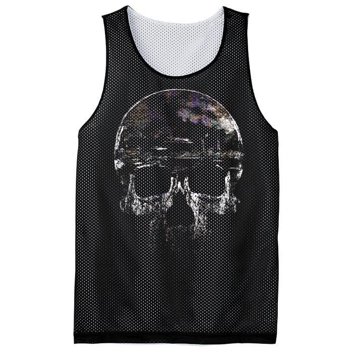 Distressed Skull Graphic Mesh Reversible Basketball Jersey Tank