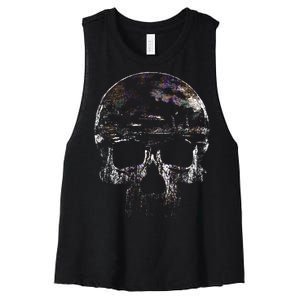 Distressed Skull Graphic Women's Racerback Cropped Tank