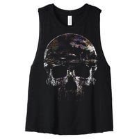 Distressed Skull Graphic Women's Racerback Cropped Tank