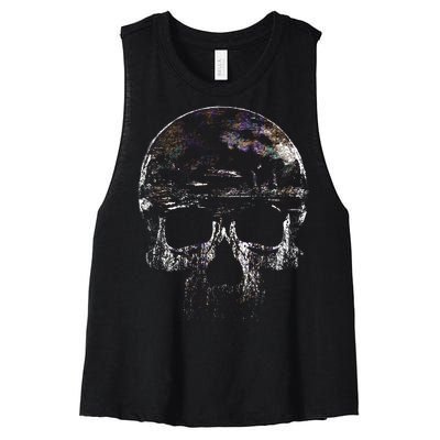 Distressed Skull Graphic Women's Racerback Cropped Tank