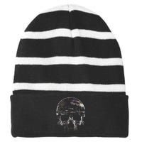 Distressed Skull Graphic Striped Beanie with Solid Band